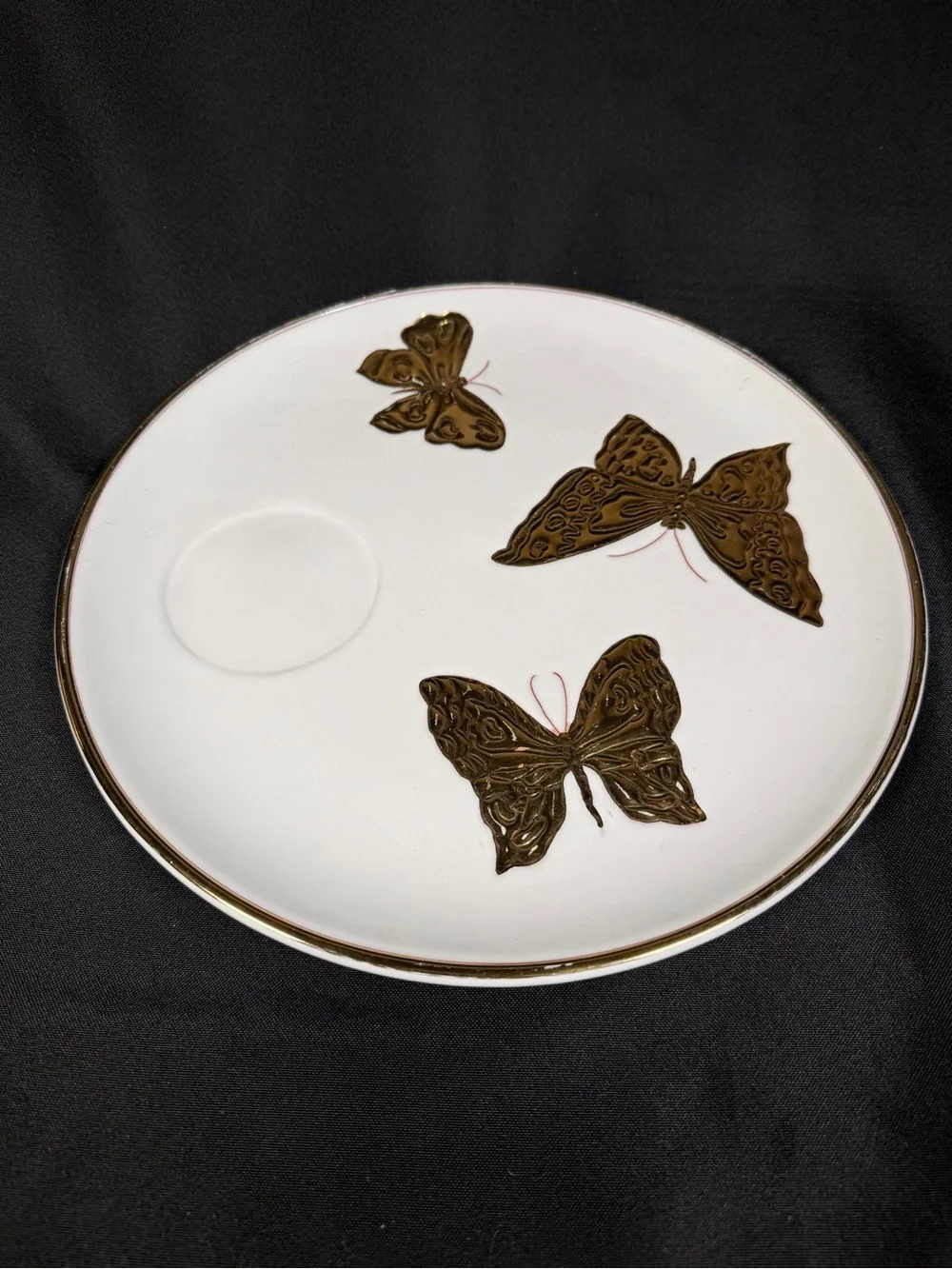 Carole Stupell Italian Ceramic Plate/Creamer Set Gold Butterfly Accents